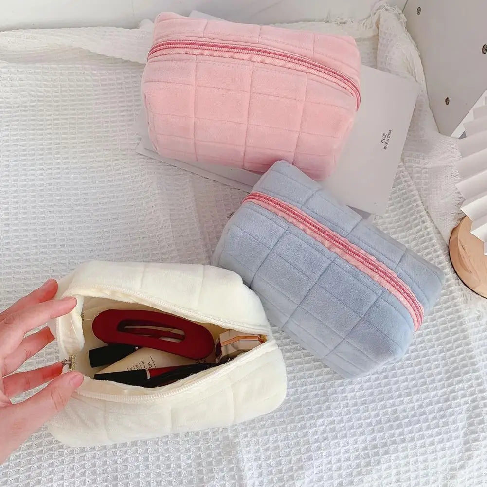 Makeup Bag Pillow Storage High-End Sense Portable Travel Cosmetic Bags Solid Color Zipper Toiletry Bag Washing Pouch Storage Bag
