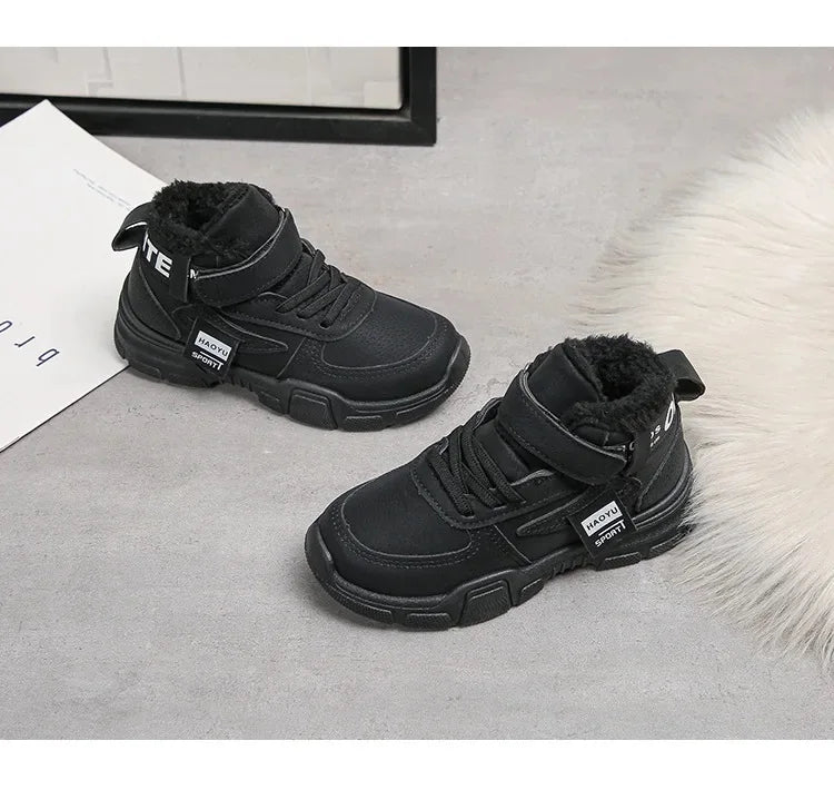 2025 Winter New Children's Boots Boys Plus Cashmere Thicken Warm Snow Boots Girls Fashion Non-slip Outdoor Boots Student Shoes