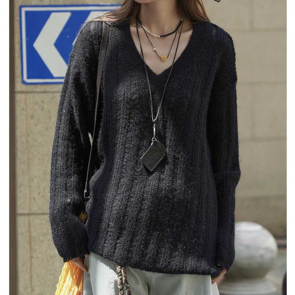 2026 New Women Soft Material Pullovers V-Neck Autumn Women Sweater Clothes Knitted Pullovers Long Sleeve Sweater Pull Femme