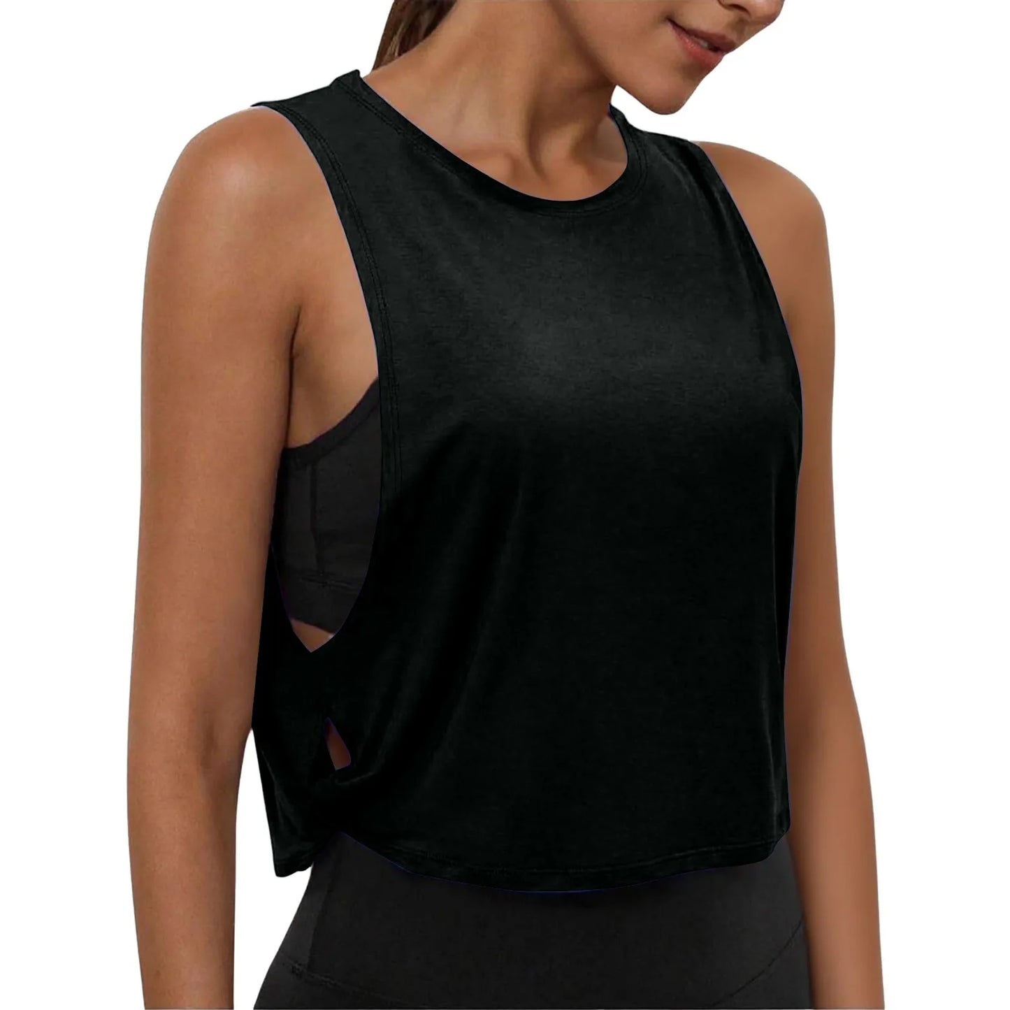 Women Sleeveless Yoga Tops Athletic Vest Breathable Blouse Cover Up Gym Workout Cool T-Shirt Running Short Tank Crop Top