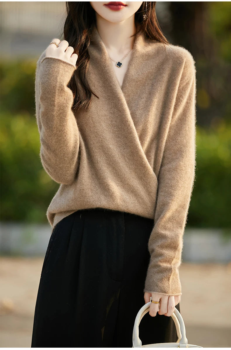 Women's Knitted Cashmere Sweater 100% Merino Wool Thickened Top Loose Long Sleeve Clothing Warm For Autumn And Winter YYY2442
