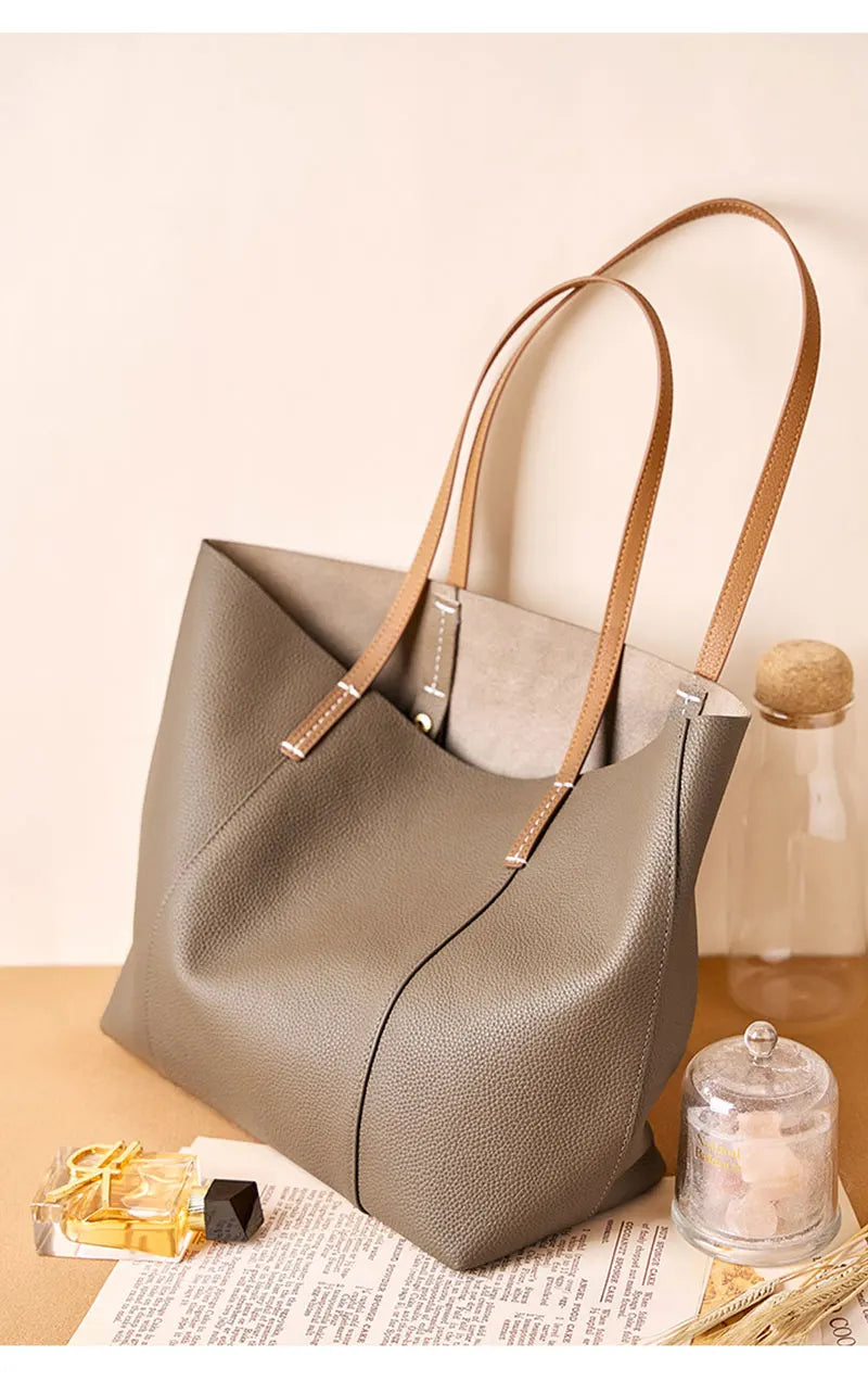 100% Genuine Leather Women's Tote Bags Luxury Designer Large Capacity Women Shoulder Bag Soft Cowhide Female Handbags 2378