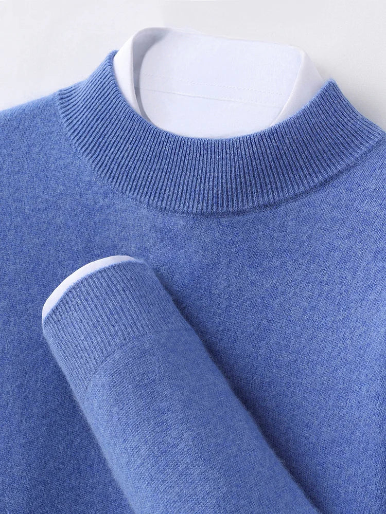 100% Pure Cashmere Men's Sweater Half High Neck Pullover Youth Business Casual Long Sleeve Jumper Spring/Autumn High-End Jacket