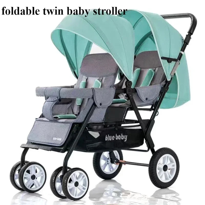 Double Stroller Can Sit Lying Lightweight Foldable High Landscape Front & Rear Seat Baby Stroller with raised rear Double Brake