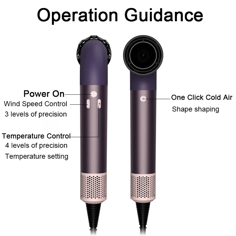 Hair Dryer 1400 Watt High Speed HairDryer Bend Pipe Professinal Hair-care Leafless Negative Ion Styling Tools with 6 Air Nozzles