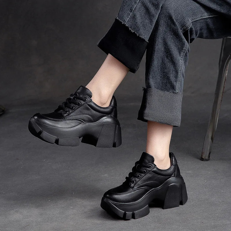 GKTINOO 2026 Women Shoes Handmade Retro 100% Genuine Leather Thick High Heel Chunky Platform Casual Height Increasing Shoes
