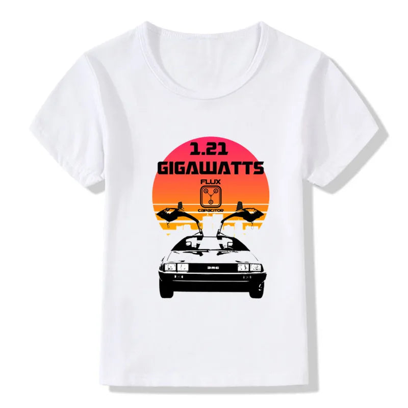 Summer Fashion Back to the Future DMC Delorean Print Boys T-shirts Cool Kids T shirt Toddler Baby Girls Clothes Children Tops