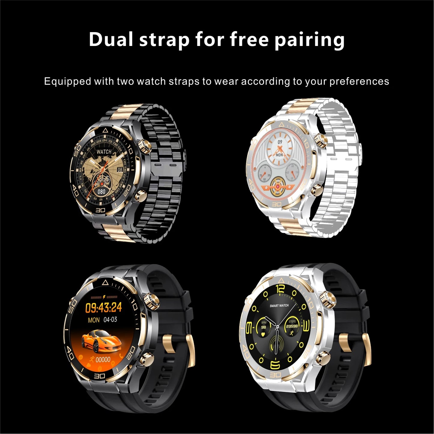 2024 For Huawei Xiaomi Men's Smartwatch Bluetooth Call 1.62" 480*480 AMOLED HD Screen 4GB ROM NFC Waterproof Women's Smartwatch