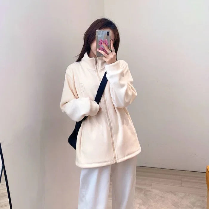 Fleece Jacket for Women in Autumn and Winter New Loose Lamb Wool Sweatshirt for Women Stand-up Collar Small Top