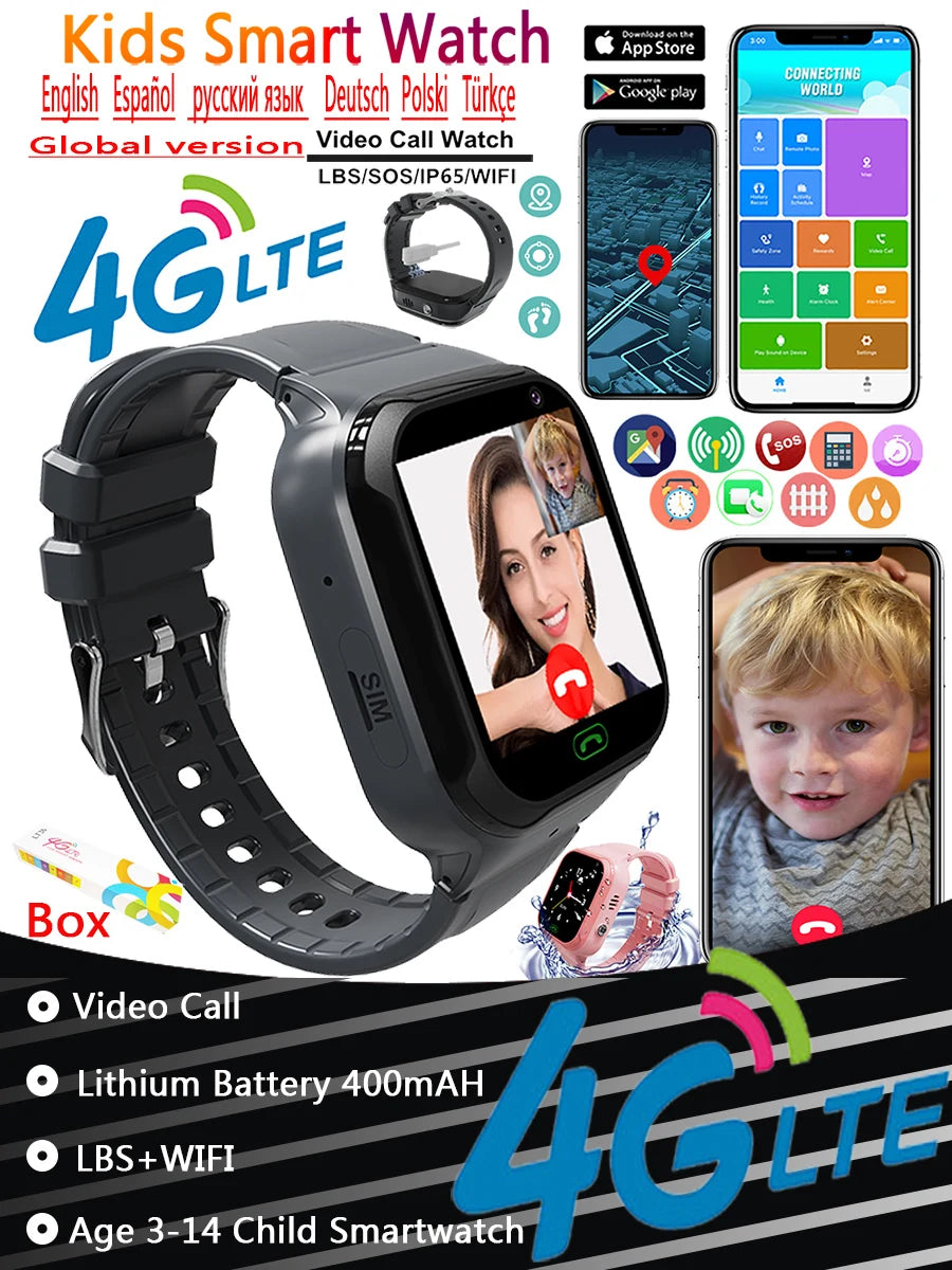 New 4G SOS Kids Smart Watch Girls Boy Full Touch Video Call WIFI  Phone Watch Camera Location Tracker Child gift Smart Watch