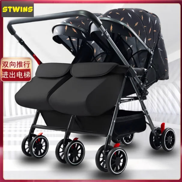 Twin Stroller, Double Seat/double Recline Stroller, Foldable, Suitable for Two People and Can Be Taken Into Elevators.