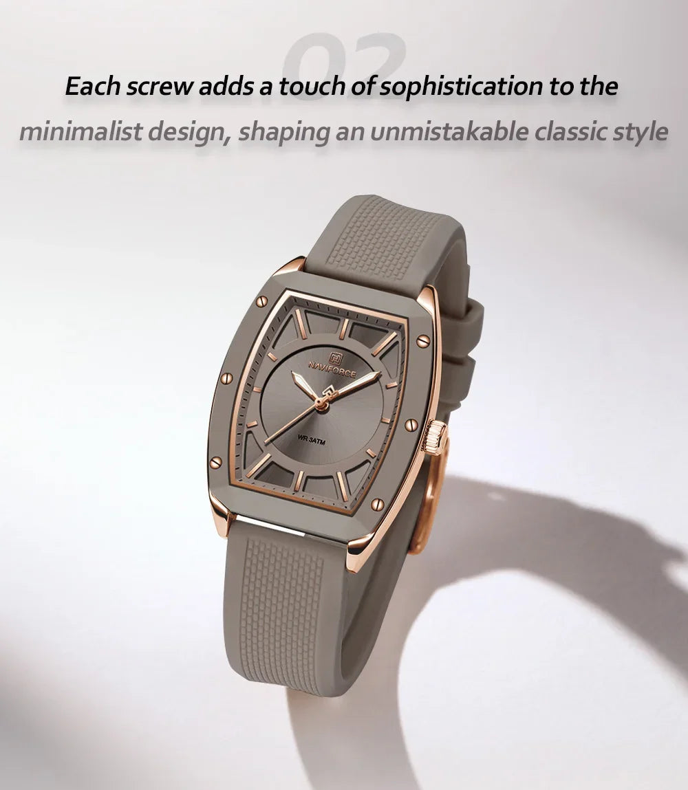 NAVIFORCE NF5049 Women Quartz Watches Silicone Strap Student Sports Watch Big Dial Simple Tonneau Waterproof Wristwatches