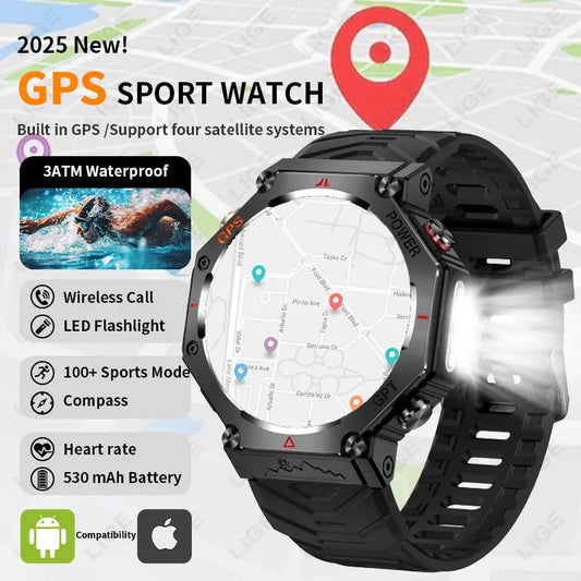 New GPS Positioning Smart Watch Men GPT AI Voice Assistant Bluetooth Call 3ATM Waterproof Compass Outdoor Sports Smartwatch 2025