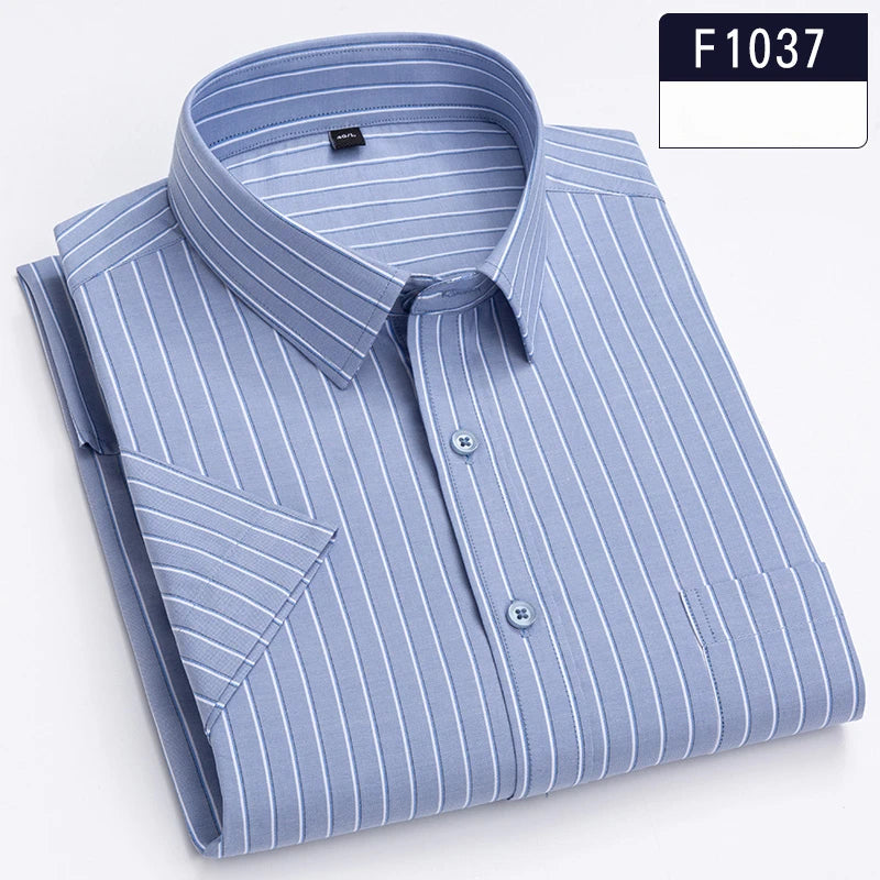 New in shirt hight qulity100%cotton summer short sleeve shirts for men slim fit Casual shirt striped tops solid office clothes