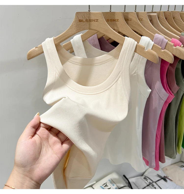 Women Solid Round Neck Ribbed Tank Top Camisole Women 2026 Summer Basic Elastic Tank Top O Neck Solid Tank Top