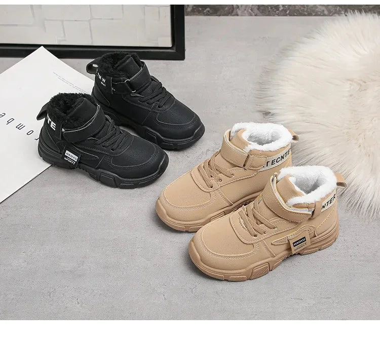 2025 Winter New Children's Boots Boys Plus Cashmere Thicken Warm Snow Boots Girls Fashion Non-slip Outdoor Boots Student Shoes