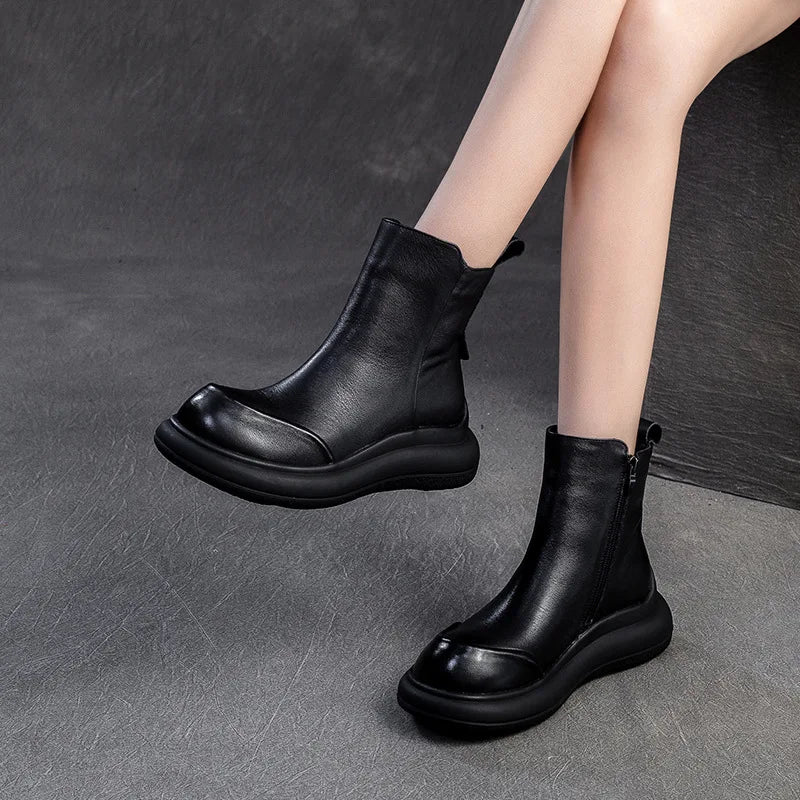 GKTINOO Genuine Leather Short Boots Women Shoes 2025 New Autumn Winter Round Toe Thick Soled Zip Handmade Platform Women Boots