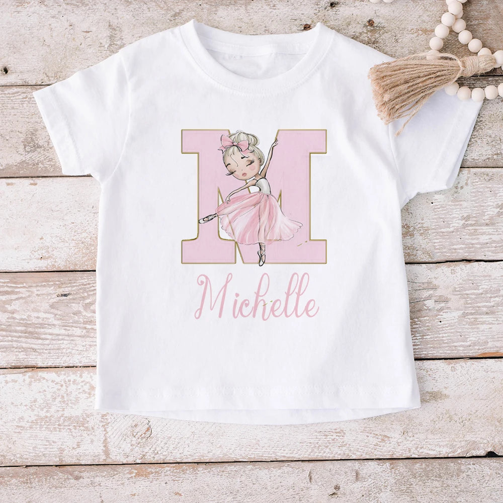 Girls Personalised Ballerina Printed T-shirt Custom Name Ballet Shirt Personalized Gift for Dancer Toddlers Tee Clothes