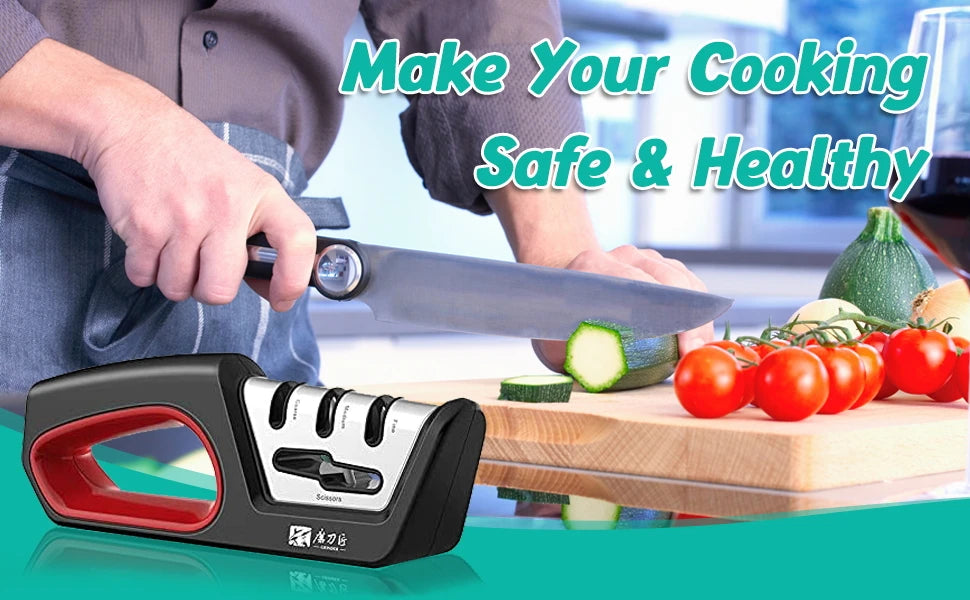 Four in One Kitchen Sharpener Restores Serrated Blade Knives and Scissors, Diamond Tungsten Steel Ceramics