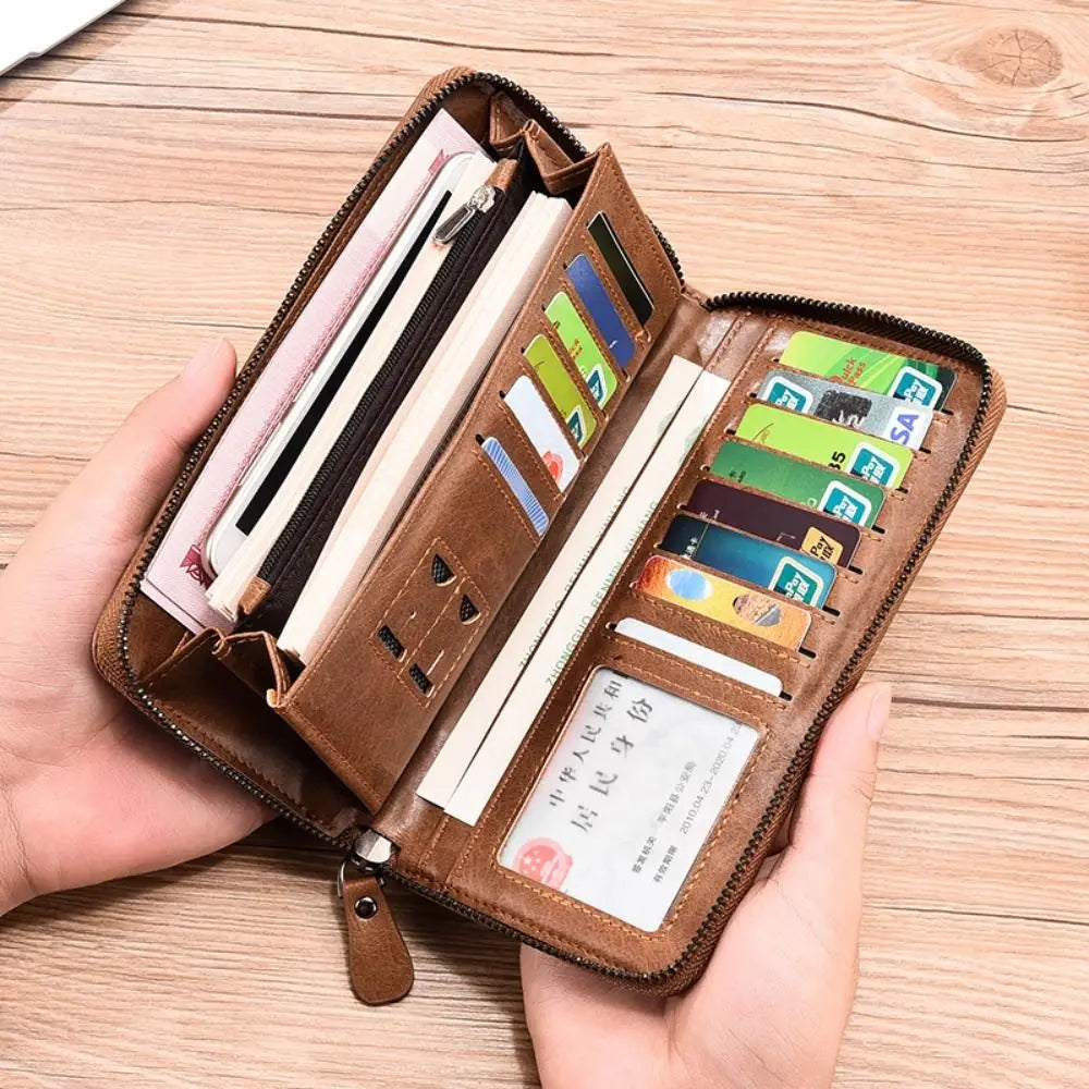 Simple Purse Long Zipper Wallet Large Capacity Card Brand Business Clutch Bag Coin Purse ID Card Holder Men
