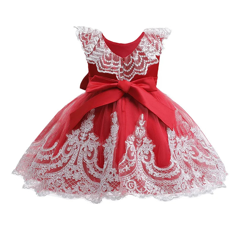 Baby Girls Lace Bow Baptism Dress Newborn Princess Birthday Custume Sleeveless Tutu Toddler Christening Kids Dresses for Girls