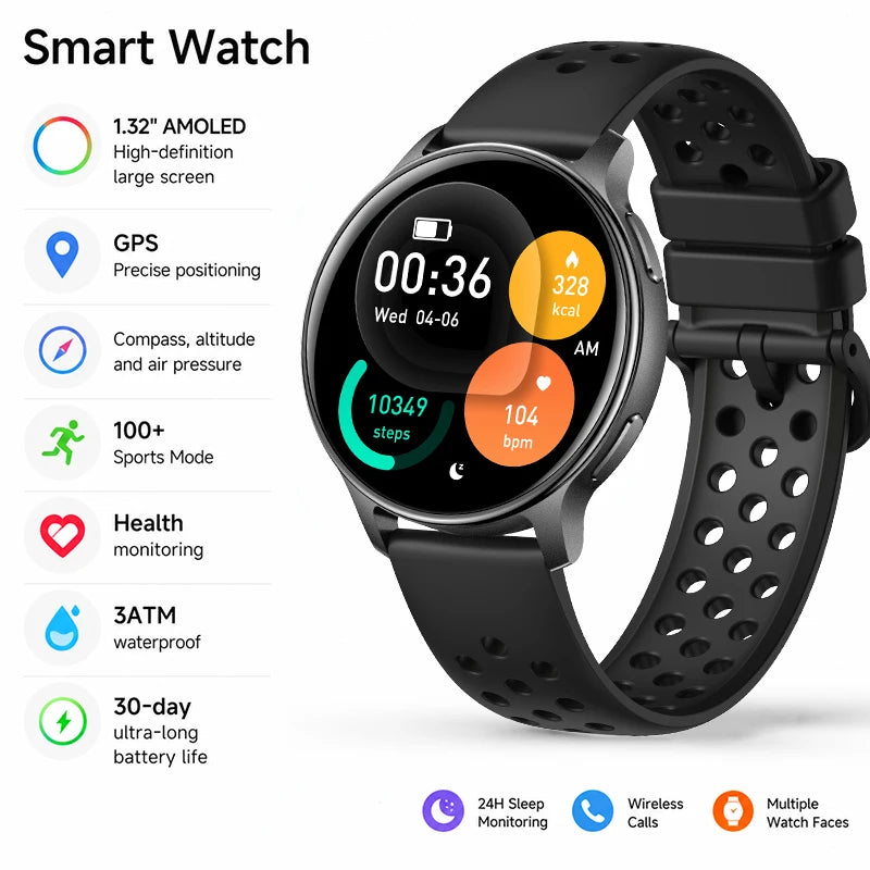 2026 New Smart Watch for Men 3ATM Waterproof 100+Sports Mode GPS Fitness Tracker Heart Rate SpO2 Wireless Call Smartwatch IOS