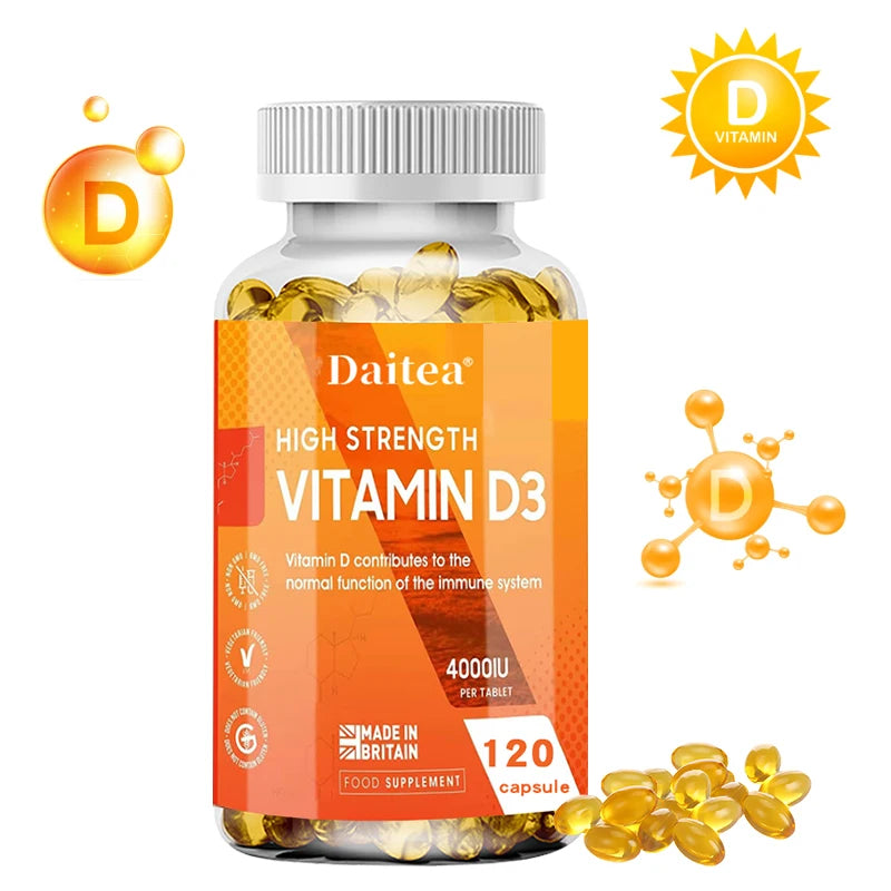 Vitamin D3 Capsules 4000IU Provide Immune, Bone Support, Promote Calcium Absorption, Promotes Muscle Health, Nervous System