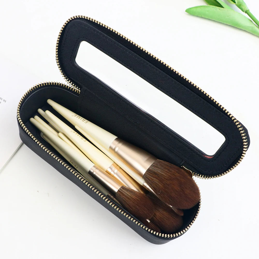 Customized Name PU Leather Women's Transparent Makeup Brush Box, PVC Makeup Bag Women's Toiletries Accessories