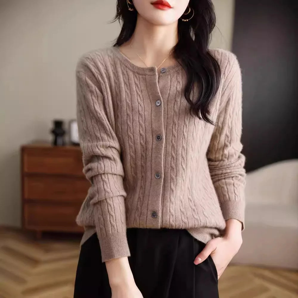 Women Cardigans Spring Autumn Winter Long Sleeve Knitted Sweaters O-neck Thick Warm Fashin Korean Cardigan Slim Fit Tops 2026