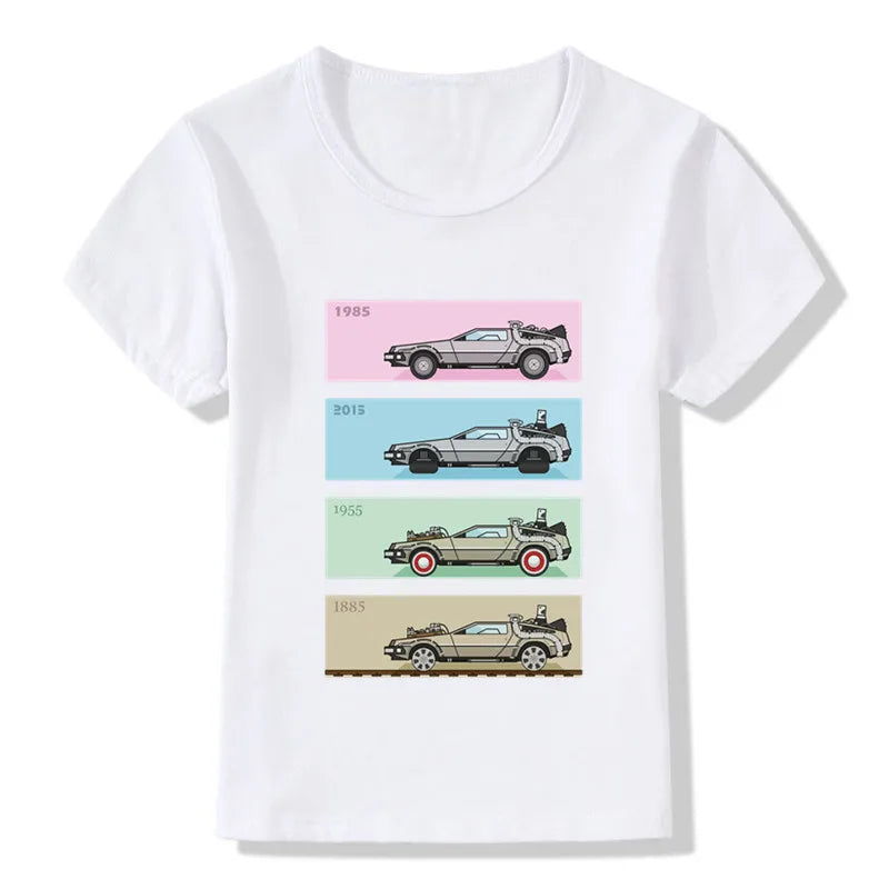 Summer Fashion Back to the Future DMC Delorean Print Boys T-shirts Cool Kids T shirt Toddler Baby Girls Clothes Children Tops