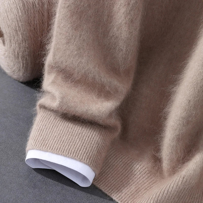 Men's Clothing: 100% Pure Mink Cashmere Knitted Sweater Casual And Loose Large-Sized Hooded Pullover Autumn Winter New Products