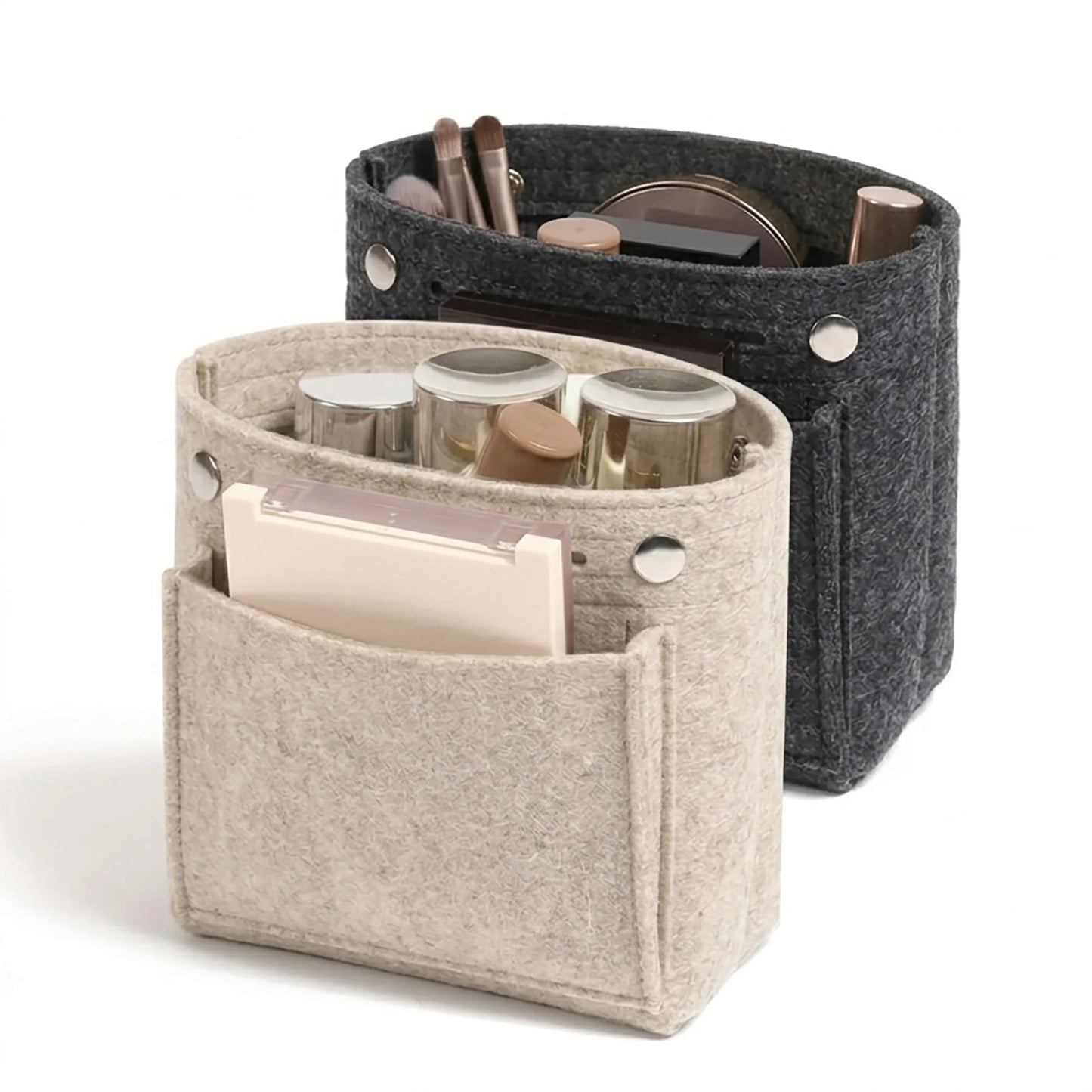 Mini Slim Felt Purse Organizer Insert with Snap Closure, Makeup Bag In Bag Shaper with Multi-Pockets for Handbag & Tote