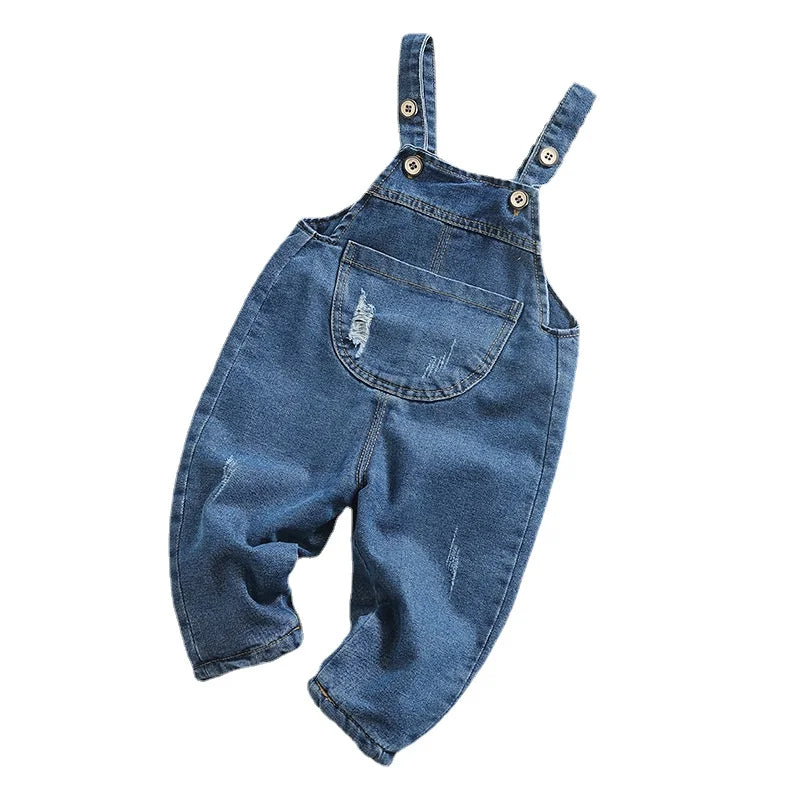 IENENS Toddler Overalls Baby Jumpsuit Boy Girl Dungarees Solid Color Jeans Kids Long Pants Clothes Casual Denim Trousers