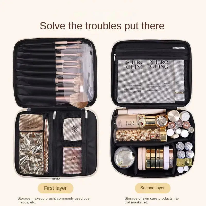 Multi-functional Cosmetic Bag Large-capacity Makeup Bag PU Double-layer Portable Travel Toiletry Pouch Women Makeup Storage Bag
