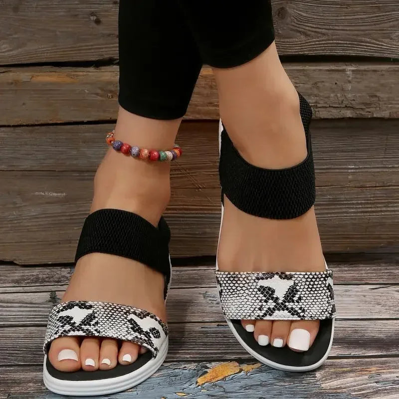 Snakeskin Print Wedge Sandals for Women Summer 2025 Fashion Non Slip Beach Shoes Woman Lightweight Causal Sports Sandalias Mujer