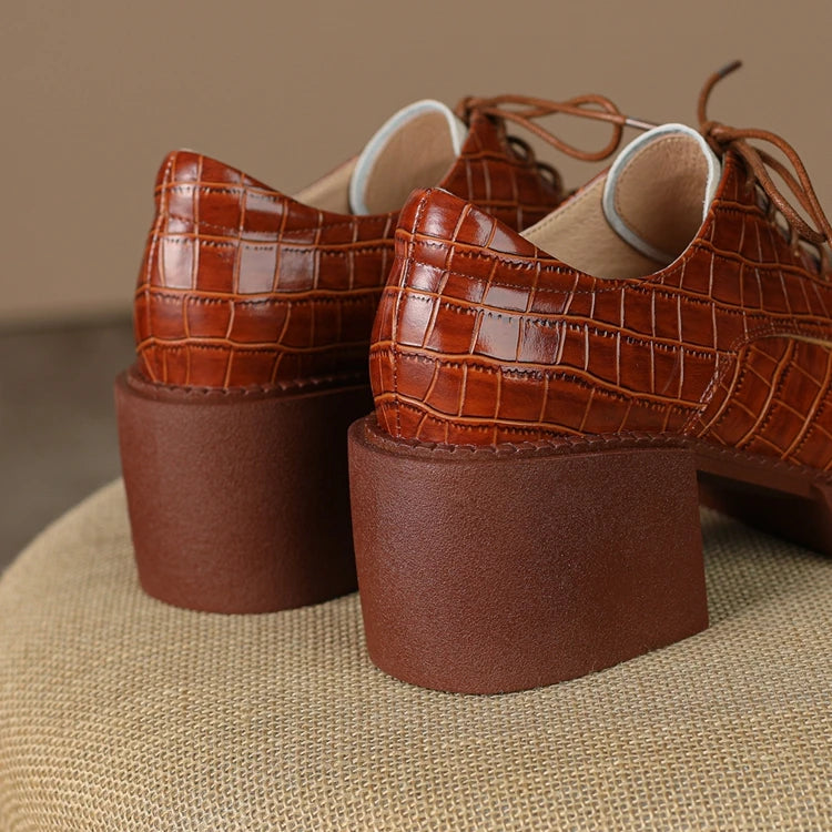 2024 New Spring Genuine Leather Women Shoes Casual Lace-up Loafers Round Toe Platform Shoes Shoes Woman Zapatos De Mujer Women