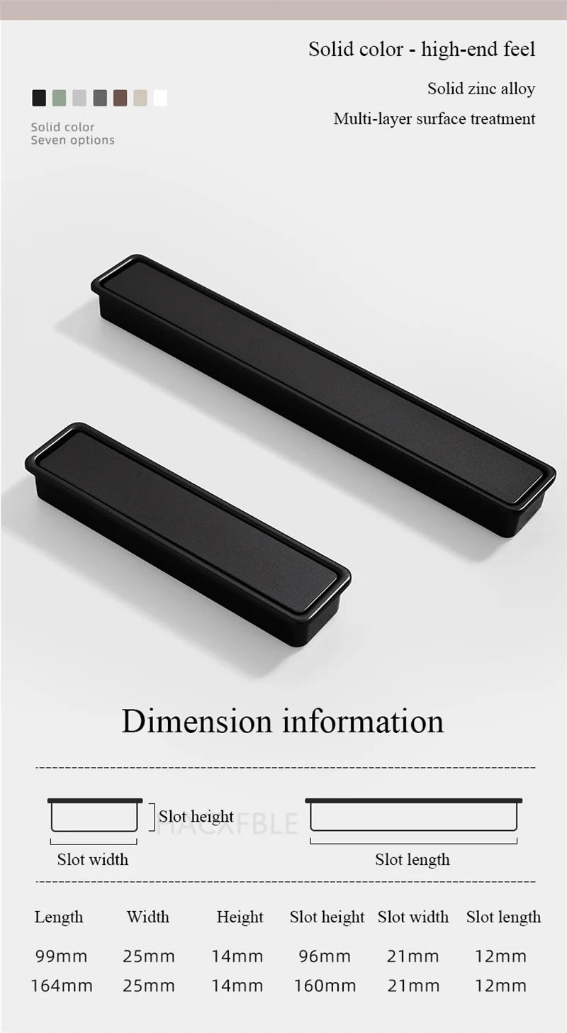 Modern Simple Embedded Kitchen Cabinet Handles Clamshell-type Hidden Handles Black Zinc Alloy Wardrobe Pulls Furniture handles