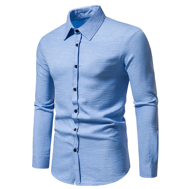 Men's Long-sleeved Basic Elegant Social Shirt Daily Casual Retro Style Shirt Classic Design Shirt Slim Fit Camisa Masculina New