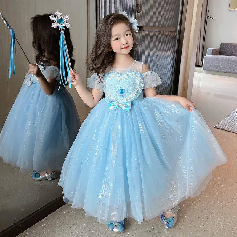 Fairy Clothes for Girls Luxury Elsa Princess Dress Up Children Shiny Tulle Snow Queen Birthday Party Cosplay Masquerade Costume