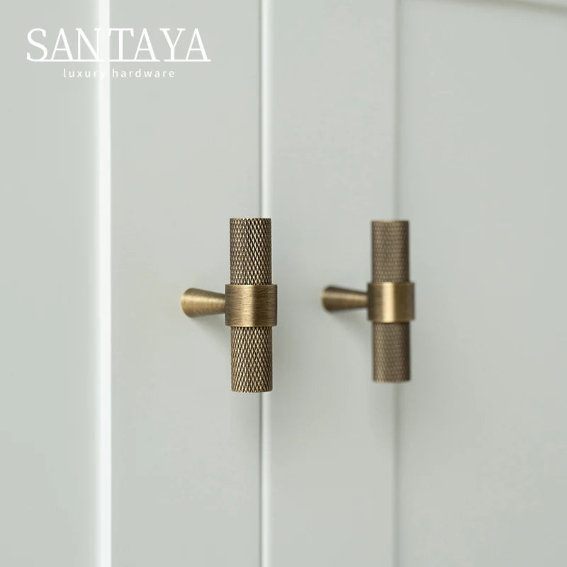 Santaya Solid Antique Brushed Brass Handles Kitchen Cabinet Pulls Bedroom Wardrobe Drawer Knobs Furniture Bronze Handle