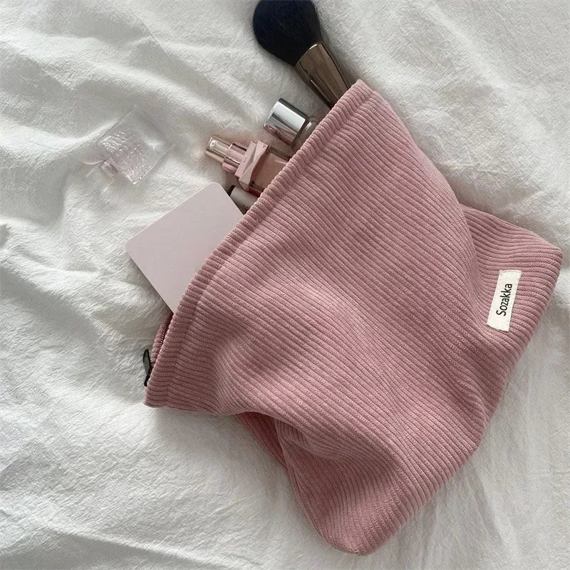 Soft Large Cosmetic Bags Women Neceser Makeup Toiletry Bag Fashion Travel Make Up Bag Corduroy Brush Pencil Organizer Case