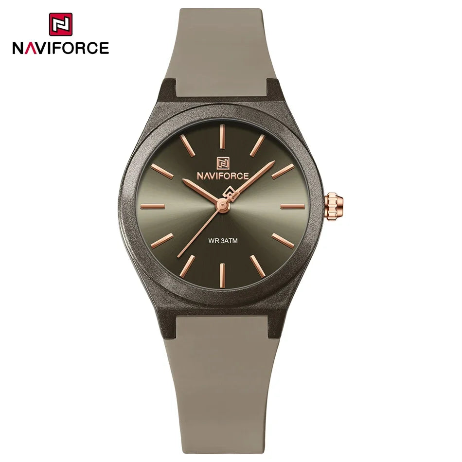 NAVIFORCE Women Watches Silicone Strap Women Quartz Wristwatches Waterproof Round Dial Retro Watch Ladies Girls Reloj Para Mujer