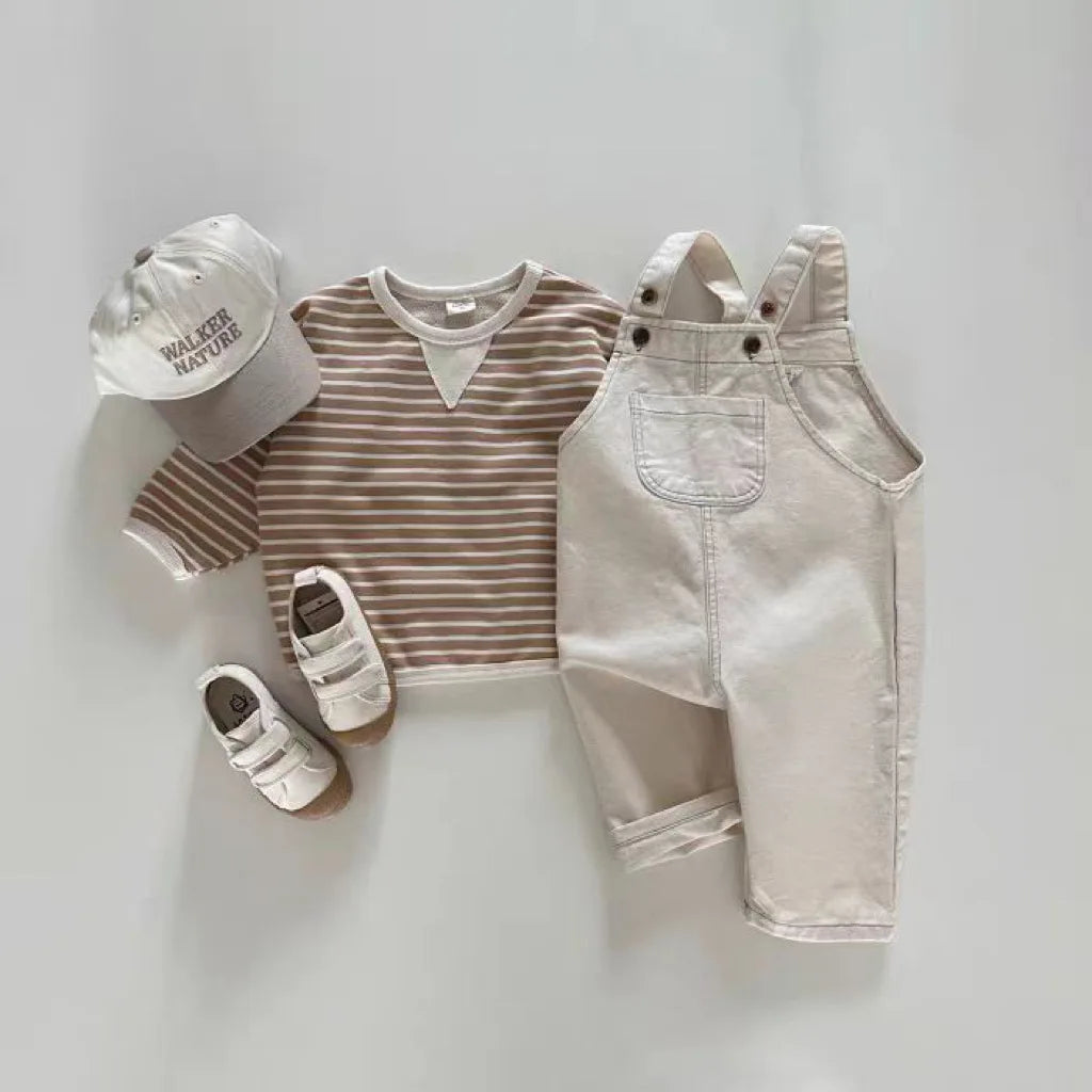 2024 Spring Kids Overalls Loose Girl Baby Suspenders Pants Newborn Retro Jeans Boy Infant Casual Trousers Toddler Denim Pants