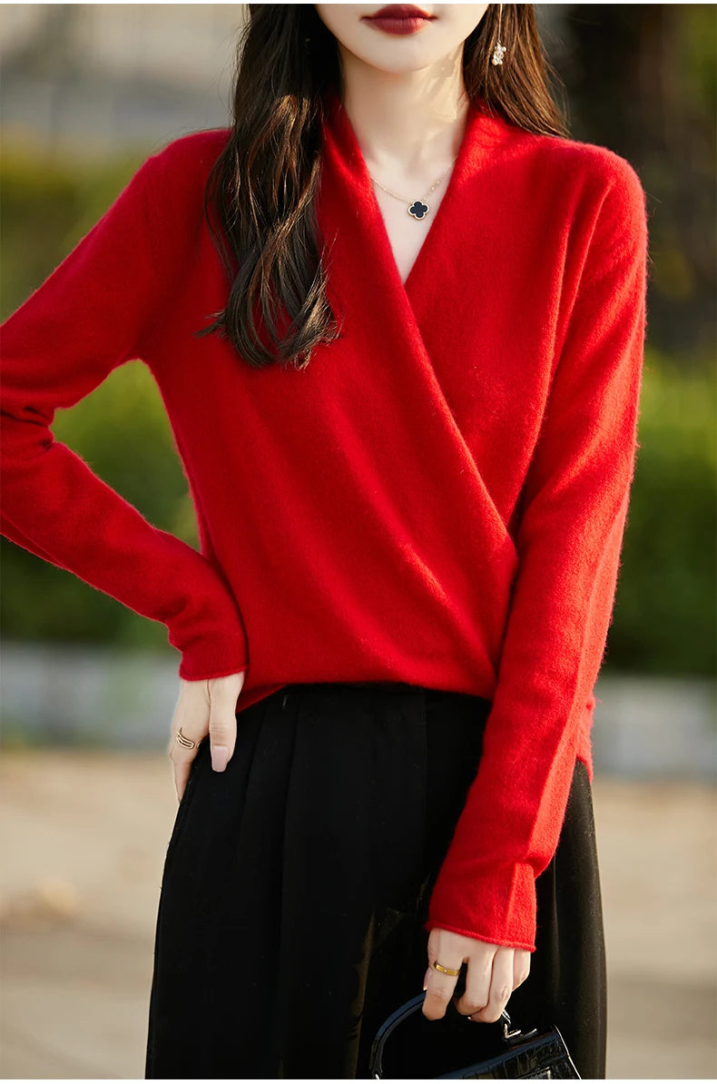 Women's Knitted Cashmere Sweater 100% Merino Wool Thickened Top Loose Long Sleeve Clothing Warm For Autumn And Winter YYY2442