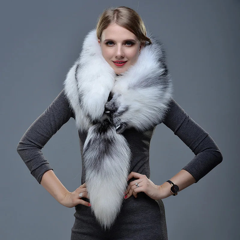 New Winter Large Real Fox Fur Collar Natural Fur Coat Scarves Luxury Women Men Jackets Hood Shawl Decor Female Neck Scarf Wraps