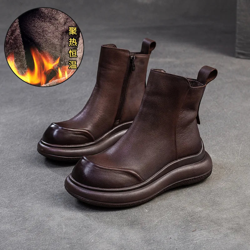 GKTINOO Genuine Leather Short Boots Women Shoes 2025 New Autumn Winter Round Toe Thick Soled Zip Handmade Platform Women Boots