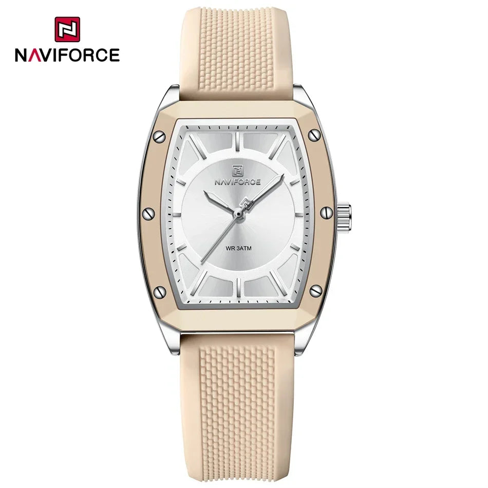 NAVIFORCE NF5049 Women Quartz Watches Silicone Strap Student Sports Watch Big Dial Simple Tonneau Waterproof Wristwatches