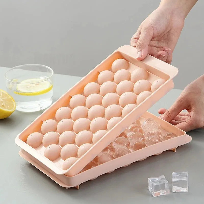 33 Ice Ball Mold - Whiskey Cocktail Round Ice Cube Maker with Lid, Perfect Hockey Ball Shape, BPA Free Mini Tray Kitchen Tools