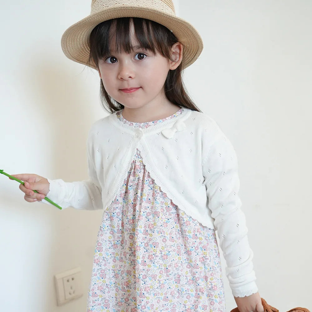 Girls Knitted Cardigan Jacket 2026 Spring And Summer New Bow Pink Children's Sweater Cotton Cute Sun Shawl Children's Clothing
