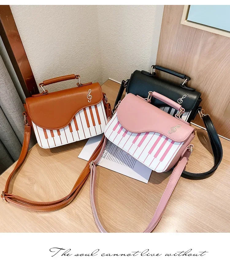 Piano Shape Flap Shoulder Bag Creative PU Leather Portable Handbag Detachable Strap Crossbody Novelty Bag